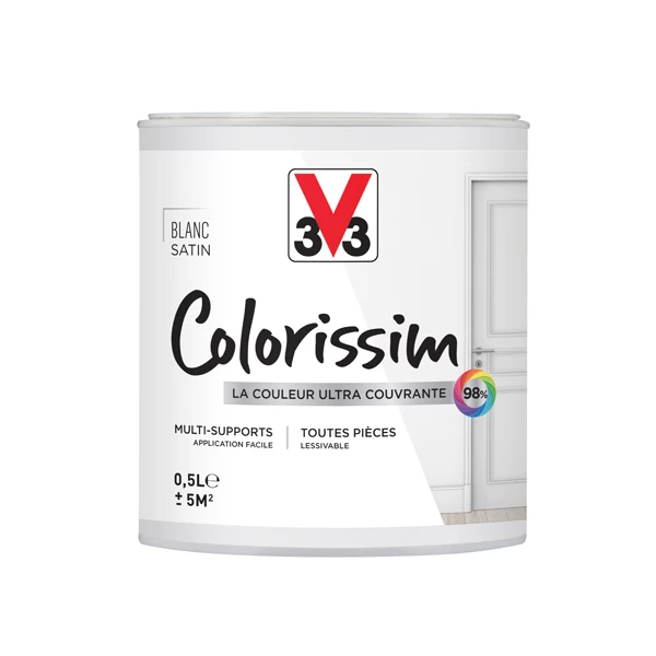 Peinture V33 Colorissim Satin Couleur Blanc Peinture Acrylique Multisupports Colorissim Satin Blanc 500ml V33 1 Peinture V33 Colorissim Satin Couleur Blanc Peinture Acrylique Multisupports Colorissim Satin Blanc 500ml V33