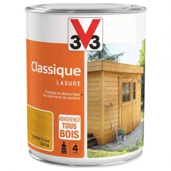 Lasure Pour Bois Lasure Classique V33 Bois Neufs Anciens Tenue 4 Ans Chêne Clair Satin 1L -Chimique Soldes Boutique chene clair satin 1l