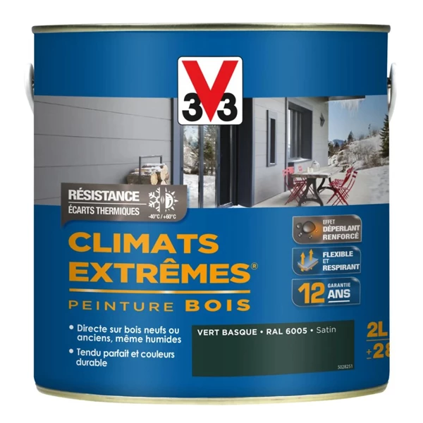 Peinture Exterieure Bois Peinture Bois Extérieurs V33 Climats Extrêmes Vert Basque Satin 2L 3 Peinture Exterieure Bois Peinture Bois Extérieurs V33 Climats Extrêmes Vert Basque Satin 2L – Image 3